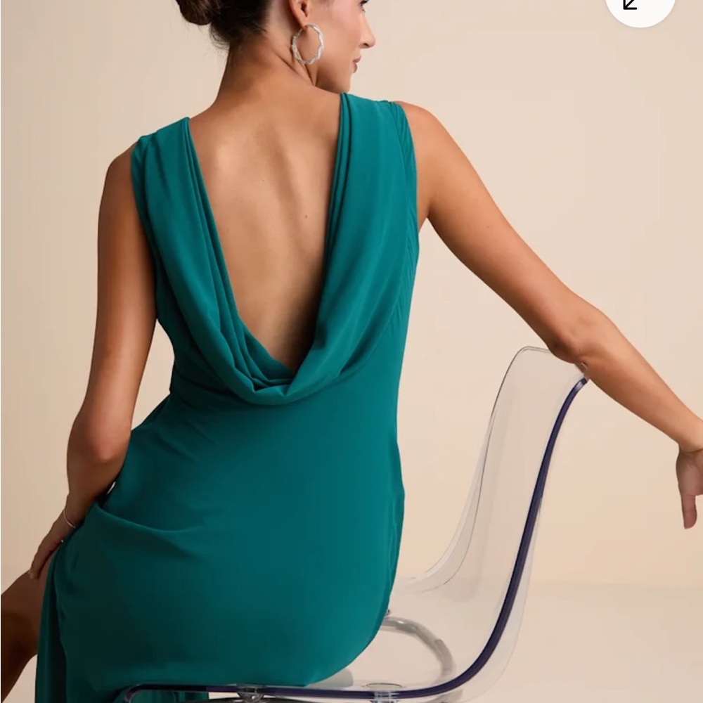Lulus Yaneli Teal Boat Neck Cowl Back Maxi Dress